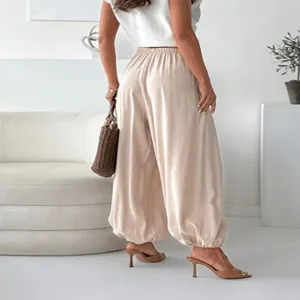 Donna estate pantaloni lanterna ampi coulisse arricciati stile casual harem drappeggiati