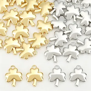 Minimalist 18K Gold Plated Copper Lucky Clover Pendant Charm Smooth Solid Leaf Jewelry Findings For DIY Necklace Making