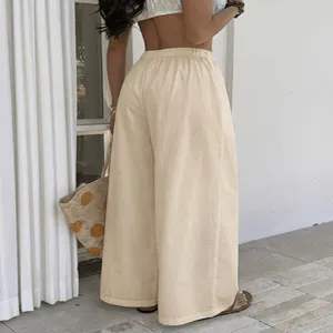 Pantaloni gamba larga vita alta donna estate casual ampi tinta unita lunghi per vacanza
