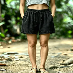 Casual waffle knit shorts for women elastic drawstring waist comfy beach lounge summer wear