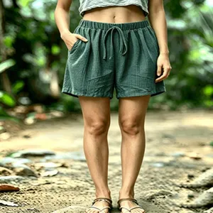 Women Casual Polyester Shorts Elastic Waist Drawstring Loose Wide Leg Beach Shorts Solid Color Comfortable Home Loungewear Bottom