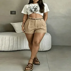 2026 estate nuovo europeo vita alta abito pantaloncini casual risvolto cargo pantaloncini donna.