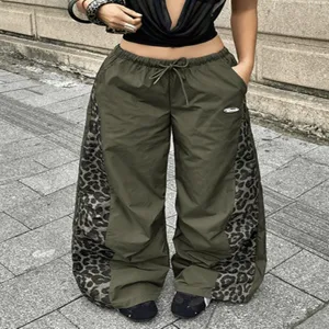 Αμερικανικό streetwear λεοπάρ φαρδύ παντελόνι φόρμας γυναικείο casual με τσέπες