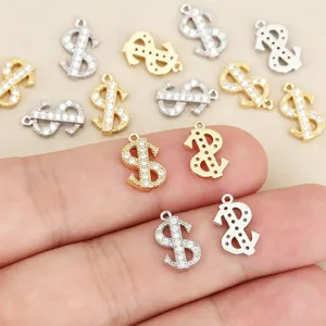 Gold Silber Dollar Zeichen Anhänger Zirkonia Metall DIY Schmuck Herstellung Zubehör