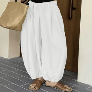 Pantaloni lanterna bianchi casual estivi da donna, comodi pantaloni harem con elastico.