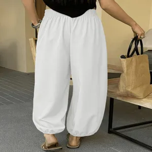 Pantaloni harem bianchi larghi a vita alta casual estivi da donna leggeri e traspiranti
