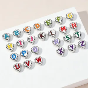 Doppelseitige Emaille Herz A-Z Buchstaben Charms Kupfer Öltropfen Herz Anhänger Für DIY Schmuckherstellung Kette Zubehör