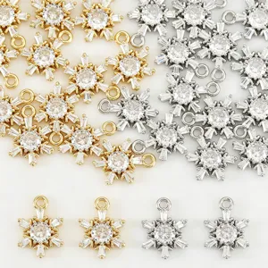 Copper Snowflake Pendant Charm 18K Gold Plated Rhinestone Charms For DIY Necklace Earring Jewelry Making Accessories Women Jewelry