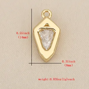 ciondolo a scudo in oro 18k zircone fai da te componente di gioielleria geometrico 14x8mm
