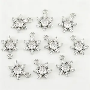 Silver snowflake cubic zirconia pendant charms detail view for DIY jewelry parts.