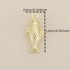 18K gold plated copper 3D fish pendant, creative DIY jewelry accessory charm, detailed view.