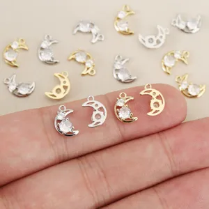 Cubic zirconia moon pendant detail view, showcasing intricate crescent charm for DIY jewelry.