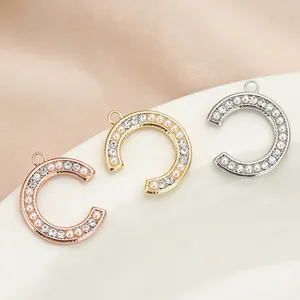 Pearl Rhinestone C Letter Pendant DIY Jewelry Accessory For Necklace Earring Charm