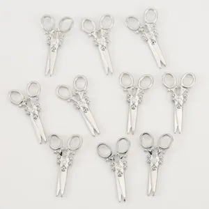 Silver-tone scissor DIY charm pendant with cubic zirconia, perfect for handmade jewelry making.