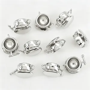 Pendentifs de breloques tasse à thé miniature argentée joli dessin animé café bricolage
