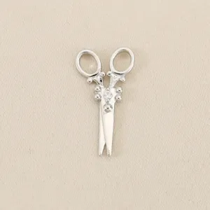 Silver scissor pendant with sparkling zircon, delicate handmade DIY necklace charm