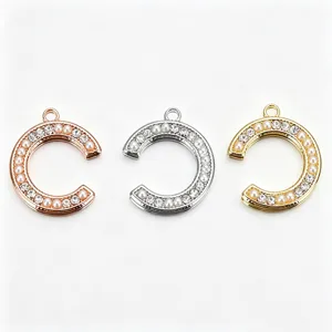DIY letter C pendant charm for necklace earrings, gold silver rose gold pearl rhinestone.