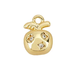 18K Gold Plated Zircon Apple Pendant Cute Fruit Metal Charm DIY Jewelry Accessory