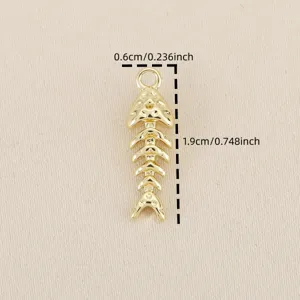 Gold fish bone pendant DIY jewelry accessory 18k plated copper unique personality charm for crafts