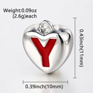 Silberner Herz Anhänger Charm mit rotem emaillierten Buchstaben Y als Schmuckzubehör.