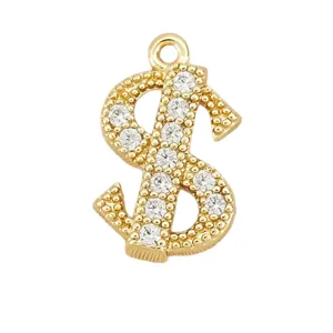 Vergoldeter Strass-Dollarsymbol Metallanhänger für DIY-Schmuckherstellung Basteln