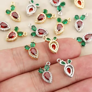 Copper 18k gold plated full diamond carrot pendant charms for DIY jewelry making accessories.