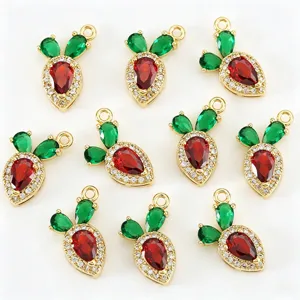 Gold plated carrot pendant with colorful cubic zirconia, perfect for DIY jewelry making details.