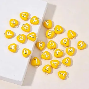 Enamel drip oil embossed letter heart charms A-Z full set DIY jewelry accessories.