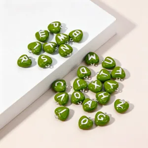 Green enamel heart letter charms A-Z metal DIY jewelry pendants for bracelet necklace crafting