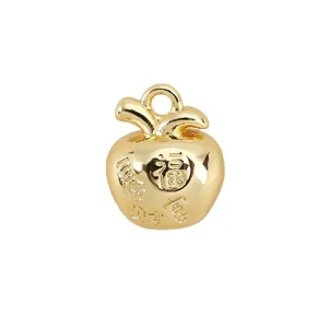 Massiver Kupfer 18K vergoldeter Apfel Anhänger geprägte chinesische Glückszeichen DIY Schmuck
