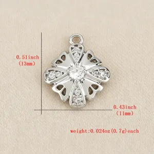 Pendentif fleur creuse quatre pétales zircon plaqué or bricolage accessoire pour bijoux