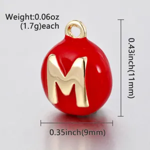 Rode emaille letter M bedel goudkleurig metaal DIY hanger accessoire voor persoonlijke sieraden