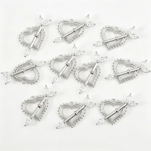 Silver heart arrow pendant charms for DIY jewelry making, cute cubic zirconia heart charms.