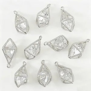 Silver-plated hollow diamond crystal pendant charms for DIY handmade necklaces and bracelets.