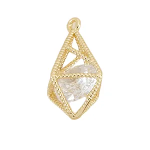 Gold hollow geometric diamond pendant clear crystal DIY jewelry making accessory crafting charm