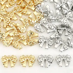 Gold and silver double layer bow metal pendants for DIY handmade jewelry making accessories.