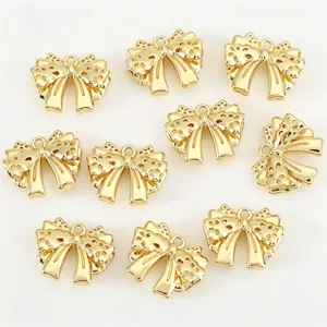 Gold plated hollow double layer bow pendant charms for DIY handmade necklaces and earrings jewelry making