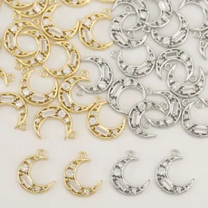 Ciondolo Mezzaluna in Rame Placcato Oro 18K Zirconia Charms Per DIY Creazione Gioielli Accessori Per Collana Bracciale