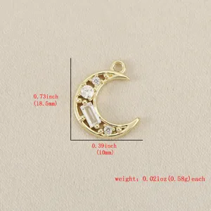 Ciondolo luna zircone placcato oro accessorio gioielli DIY componente 18.5x10mm 0.58g pezzo