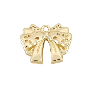 18k gold plated hollow double layer bow pendant charm for diy handmade necklace earrings jewelry
