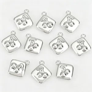 Silver rhombus embossed cherry pendants for DIY jewelry making, necklaces and earrings.