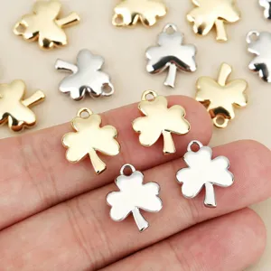 Gold and silver plated clover metal charms, smooth solid DIY pendant for necklace making.