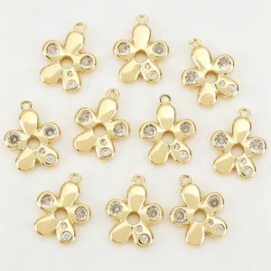 Goldfarbene Blumen-Anhänger mit funkelnden Strasssteinen für handgemachte DIY Ketten und Ohrringe.
