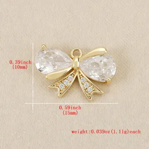 Gold plated cubic zirconia bow pendant charm for DIY handmade earrings necklaces jewelry making