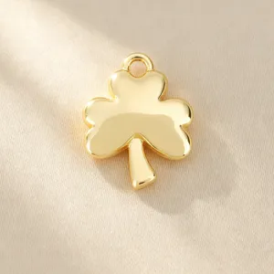 Gold plated solid three-leaf clover charm pendant for DIY necklace jewelry making.