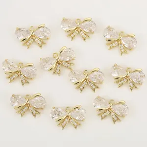 Gold plated cubic zirconia bow pendant charms for diy handmade jewelry making crafts necklace earrings