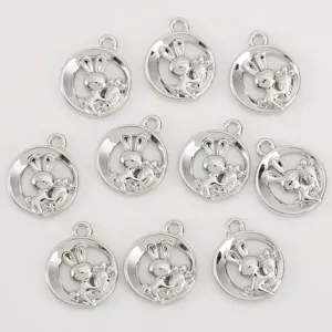 Silver tone hollow rabbit carrot charm pendant DIY jewelry accessories making supply 10pcs