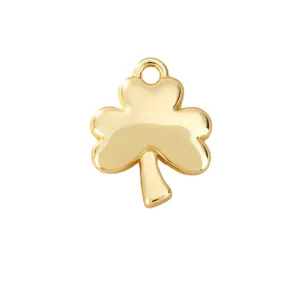 Gold plated solid lucky clover pendant charm for DIY necklace jewelry making, main view.