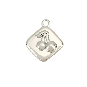 Silver rhombus embossed cherry charm for DIY handmade jewelry, necklaces, and earrings.