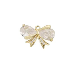 18K Gold Plated Cubic Zirconia Bowknot Pendant DIY Jewelry Making Charm for Necklace Earring